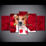 Tableau chien tenant une rose Tableau Chien Tableau Animaux