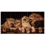 Tableau famille de lions