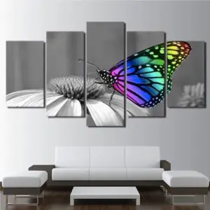 Tableau papillon multicolor sur fond noir et blanc
