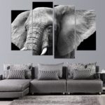 Tableau tête d’éléphant noir et blanc