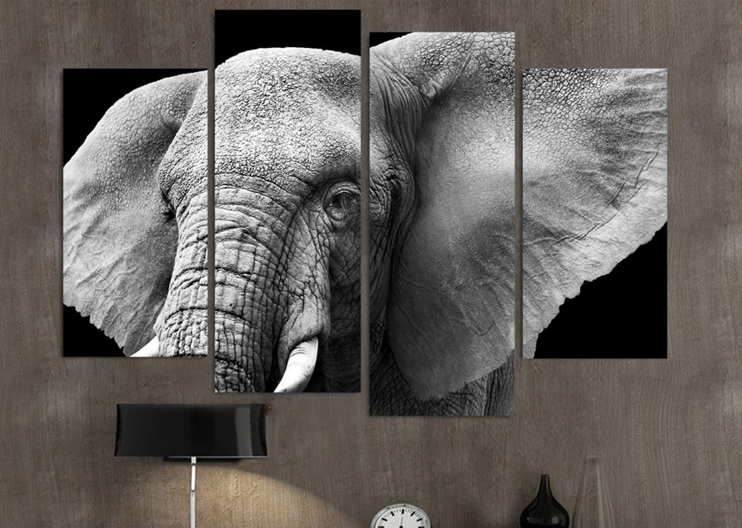 Tableau-tête-d’éléphant-noir-et-blanc