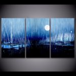 Tableau pluie sur le port un soir de pleine lune