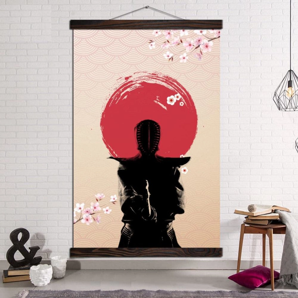 Tableau silhouette de samouraï au soleil levant