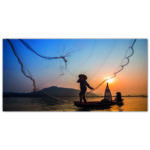 Tableau d’un Pêche en Asie au coucher du soleil Tableau Nature Tableau Paysage