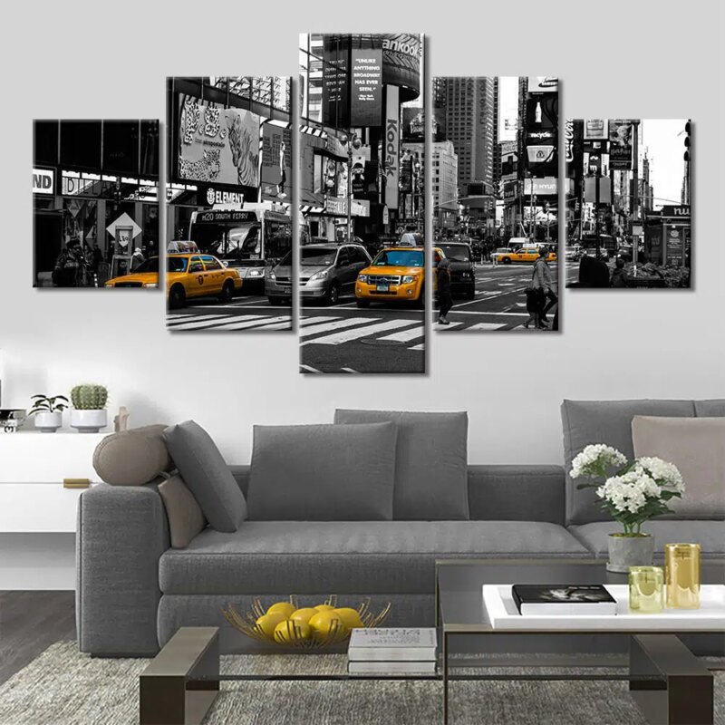 Tableau New York en noir et blanc et taxis jaune