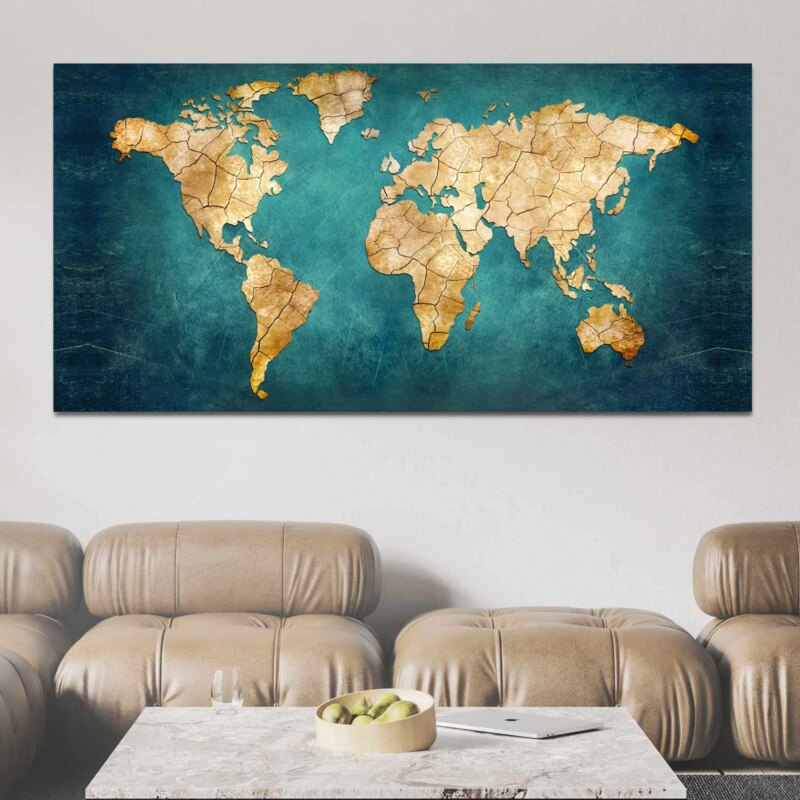 Tableau Carte du monde Vintage bleue
