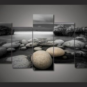 Plage de galets noir et blanc Tableau Galet Tableau Zen format: Horizontal