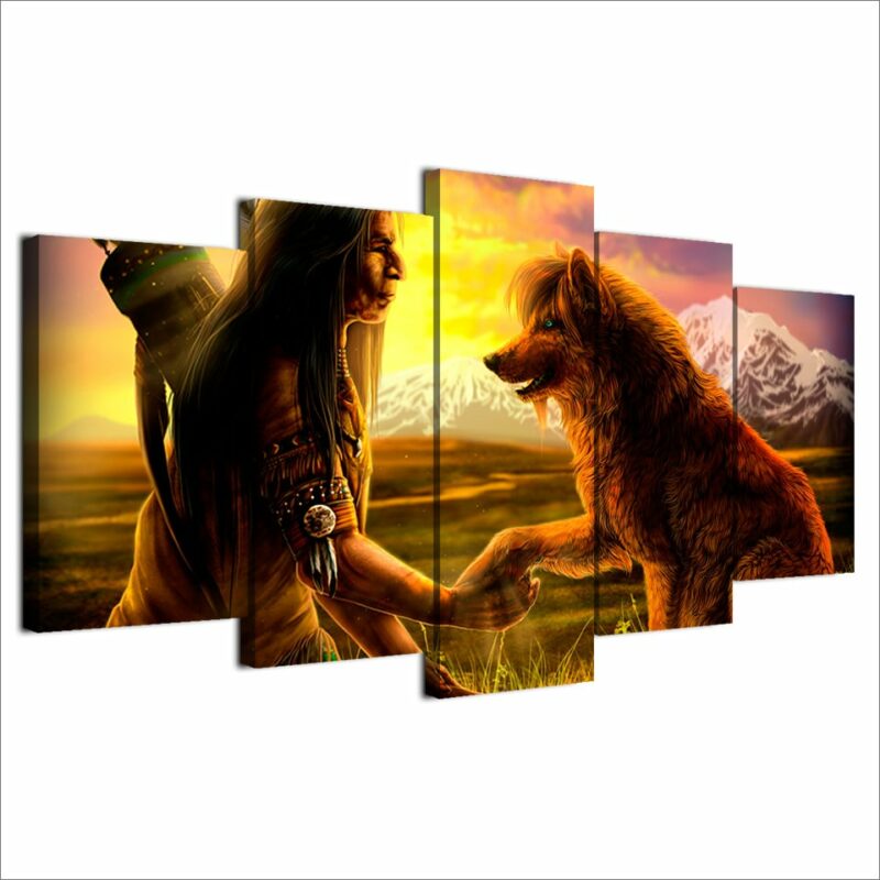 Tableau Amérindien et loup