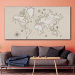 Tableau Carte de découverte du vieux monde Tableau Carte du Monde Tableau Monde