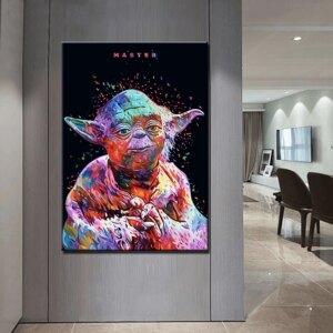 Tableau Maître Yoda pop fond noir Tableau Star Wars Tableau Geek
