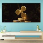 Tableau Monnaie digitale Ripple. Bonne qualité, original, accrochée sur un mur au dessus d'une table dans un salon
