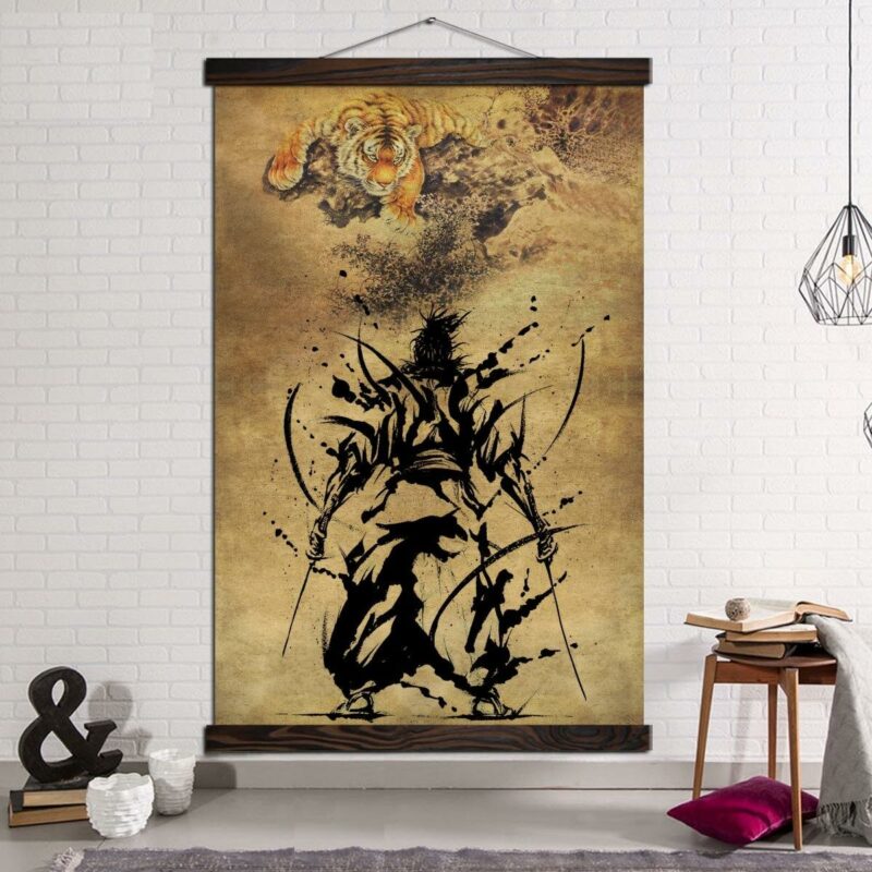 Tableau-Tigre-et-samourai Tableau Tigre et samouraï Tableau Japonais Tableau Monde