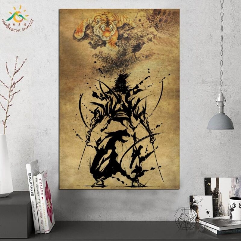 Tableau Tigre et samouraï Tableau Japonais Tableau Monde taille: XXS