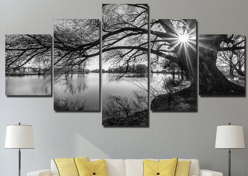 Tableau arbre au bord de l&rsquo;eau noir et blanc Tableau Arbre Tableau Nature
