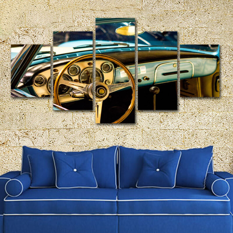 Tableau au volant d&rsquo;une voiture vintage