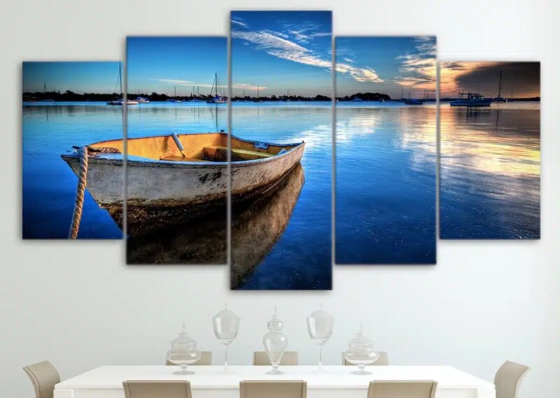 Tableau barque sur un lac