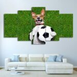 Tableau chien tenant un ballon de foot