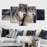 Tableau couple de loups gris