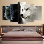 Tableau couple de loups noir et blanc Tableau Loup Tableau Animaux