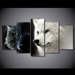 Tableau couple de loups noir et blanc Tableau Loup Tableau Animaux format: Horizontal