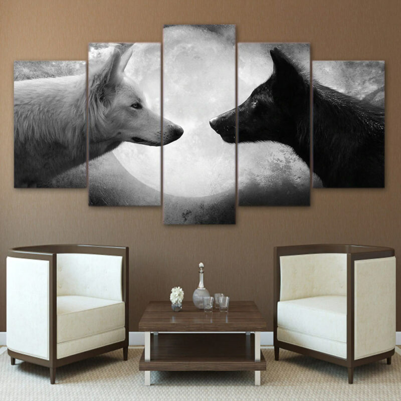 Tableau deux loups sous pleine lune Tableau Loup Tableau Animaux format: Horizontal