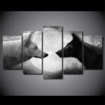 Tableau deux loups sous pleine lune Tableau Loup Tableau Animaux