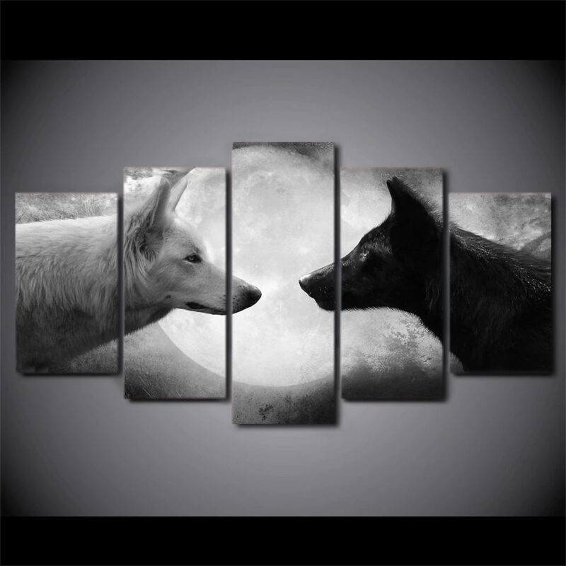 Tableau deux loups sous pleine lune Tableau Loup Tableau Animaux