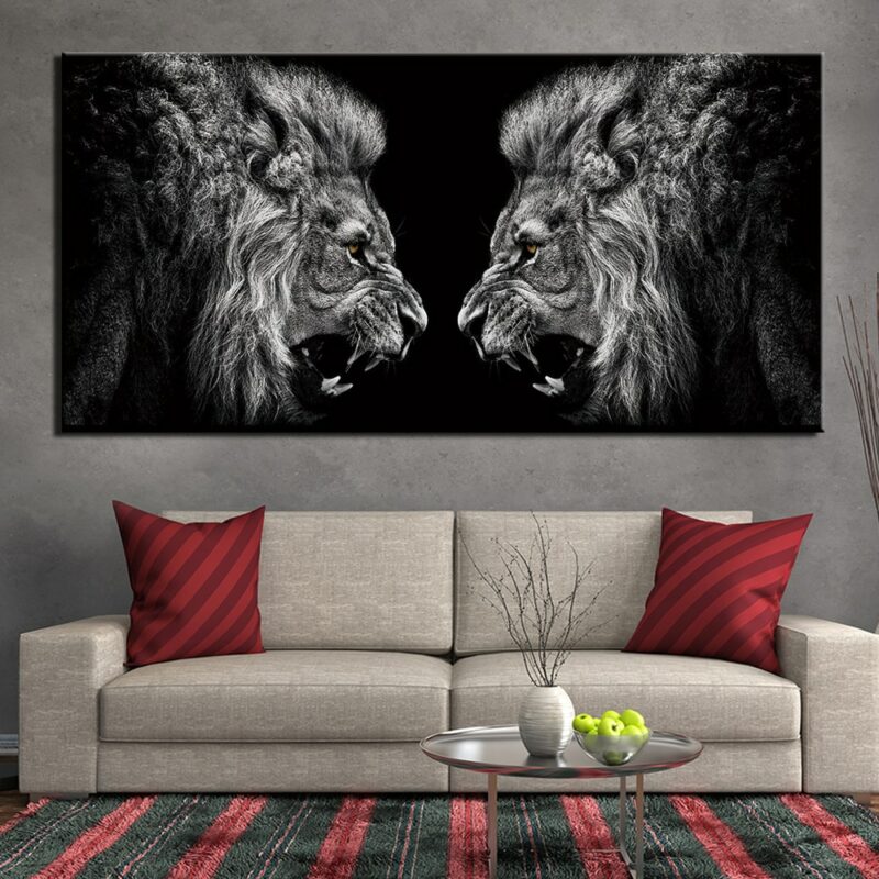 Tableau deux têtes de lion noir et blanc Tableau Lion Tableau Animaux taille: XXS