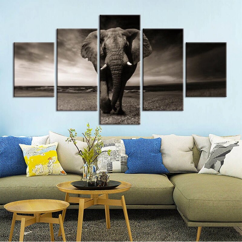 Tableau éléphant noir et blanc Tableau Éléphant Tableau Animaux format: Horizontal
