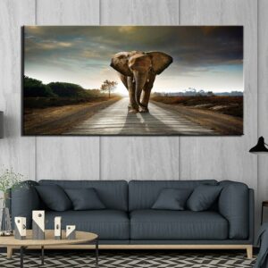 Tableau éléphant sur la route