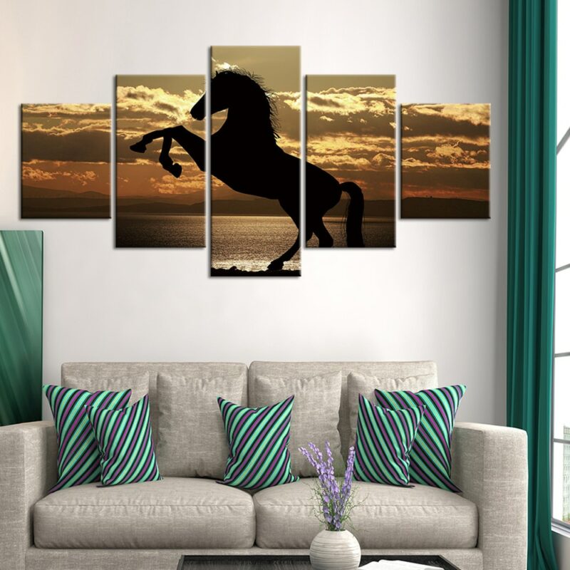 Tableau étalon et coucher de soleil Tableau Cheval Tableau Animaux