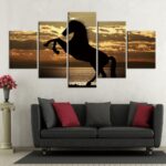 Tableau étalon et coucher de soleil Tableau Cheval Tableau Animaux format: Horizontal
