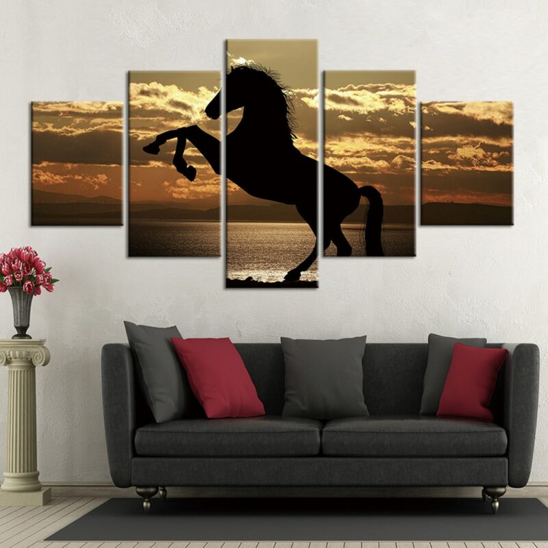 Tableau étalon et coucher de soleil Tableau Cheval Tableau Animaux format: Horizontal