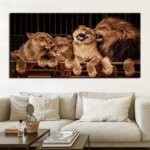 Tableau famille de lions
