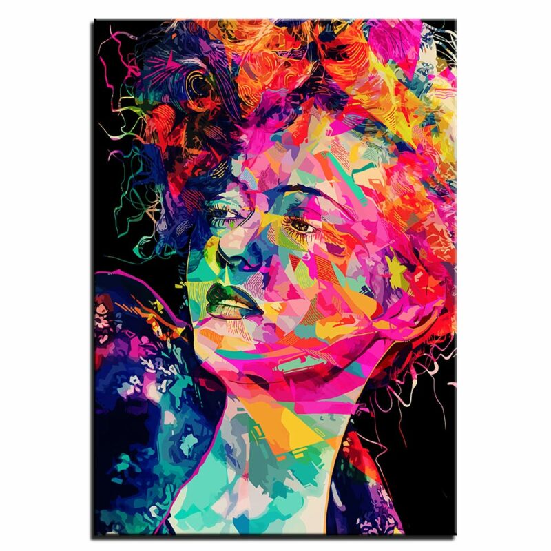 Tableau femme géométrique multicolore
