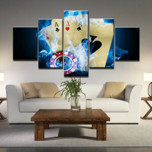 Tableau feu bleue aux cartes et jetons Tableau Poker Tableau Sport taille: S
