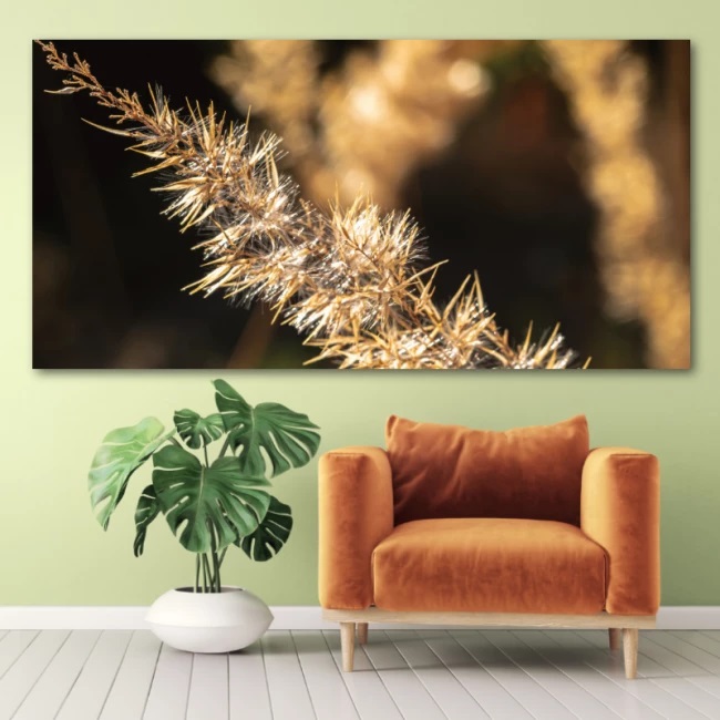 Tableau-feuilles-dans-splendeur-3 Tableau Feuilles dans leur splendeur. Bonne qualité, original, accrochée sur un mur au dessus d'un canapé dans un salon
