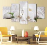 Tableau galets et orchidées blanches