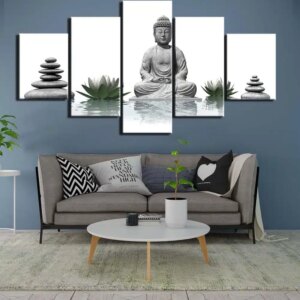 Tableau galets lotus et bouddha