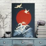 Tableau grue mer et soleil Tableau Japonais Tableau Monde