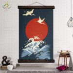 Tableau grue mer et soleil Tableau Japonais Tableau Monde taille: XXS