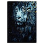 Tableau lion bleu doré