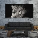 Tableau lion et lionne noir et blanc