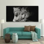 Tableau lion et lionne noir et blanc