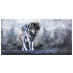 Tableau loup dans la brume
