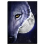 Tableau loup demi-tête pleine lune