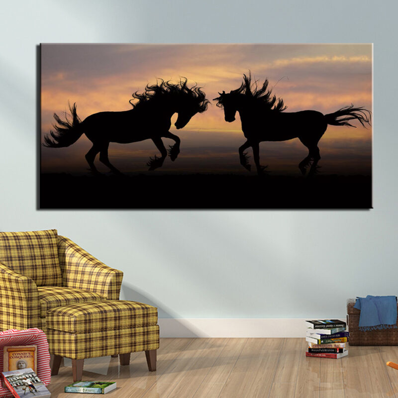 Tableau ombre duel de chevaux Tableau Cheval Tableau Animaux