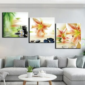 Tableau peinture galets et orchidées