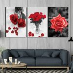 Tableau roses rouge en triptyque