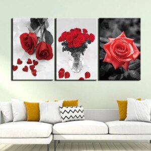 Tableau roses rouge en triptyque